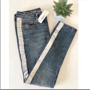 GYMBOREE JEANS DENIM SILVER SIDES STRIPED SUPER SKINNY FIT GIRL’S BLUE 8 NWT